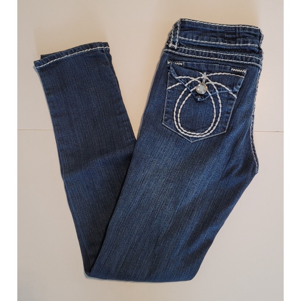 L.A. Idol Women's Skinny Jeans Size 9 Low Rise Dark Wash Thick Stitch Stretch De